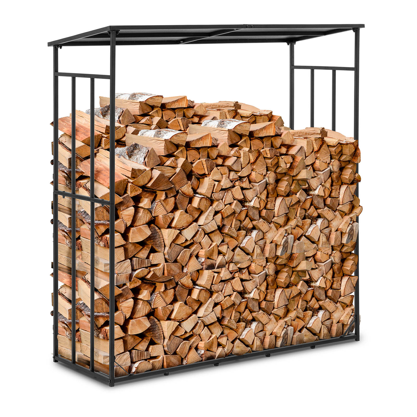 Стелаж за дърва за огрев - с покрив - 300 kg - 161 x 65 x 177 cm - стомана - черен